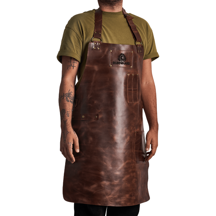 BURNHARD® Grillschürze Leder Braun, Lederschürze 100% Büffelleder, Größenverstellbar, BBQ-Schürze mit Taschen, Kochschürze - Braun - #944506 – Bild 9