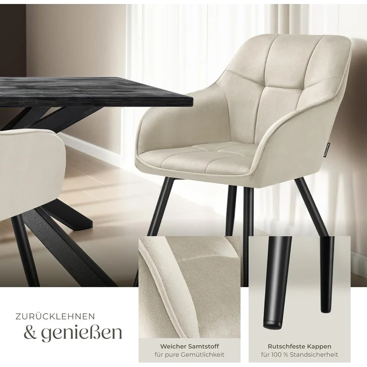 tectake Esszimmerstuhl Marilyn (1er Set, 1 St), gepolstert, in Samtoptik, gesteppt – Bild 6