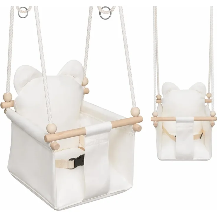 MAMOI Babyschaukel Kinderschaukel Holz + SICHERHEITSGURT, Schaukel für Kinder Garten Indoor Outdoor | CE | 100% ECO | Made in EU
