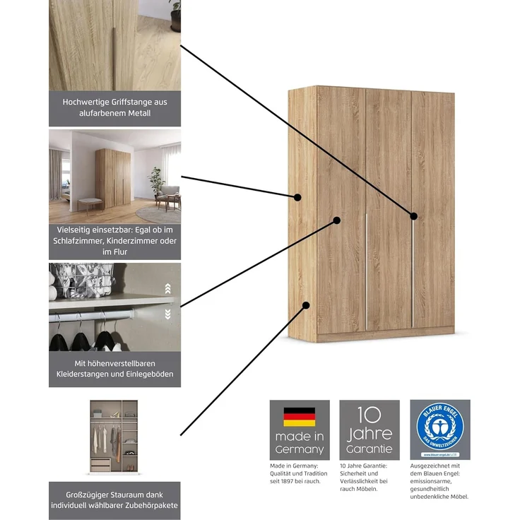 Kleiderschrank Rauch Alabama 5-türig Spiegel Weiß/Artisan Eiche 226x210 cm – Bild 4