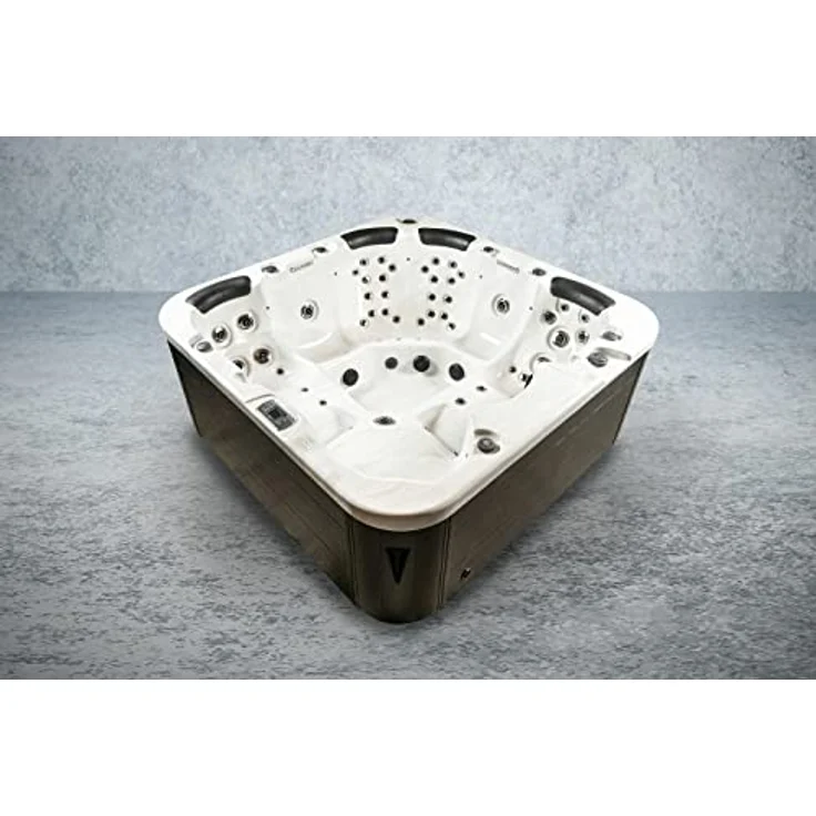 PureHaven American Outdoor-Whirlpool 230x230 cm für 6 Personen, 71 Massagedüsen, Heizung, LED-Beleuchtung, Thermoabdeckung, Farbe Sterling Silber/Grau – Bild 2