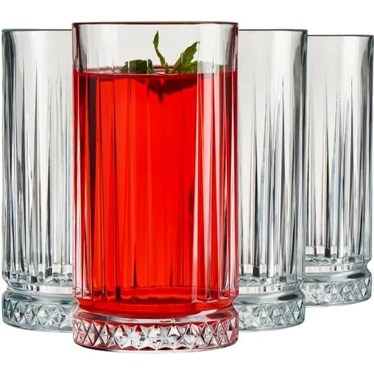 Pasabahce 520015 Longdrink Glas im Retro-Design und Kristall-Look, für Cocktail, Saft, Wasser, Drinks, Schwerer Highball,445 ml, 4 Stück