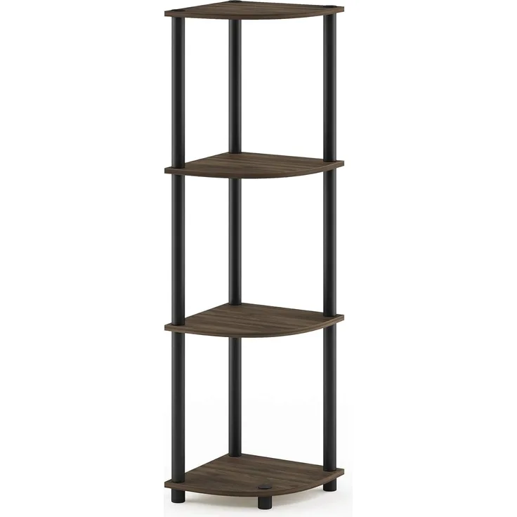 Furinno Eckregal mit 4 Ebenen, Holz, Columbia Walnut/Schwarz, 29. 46x29. 46x110. 49 cm