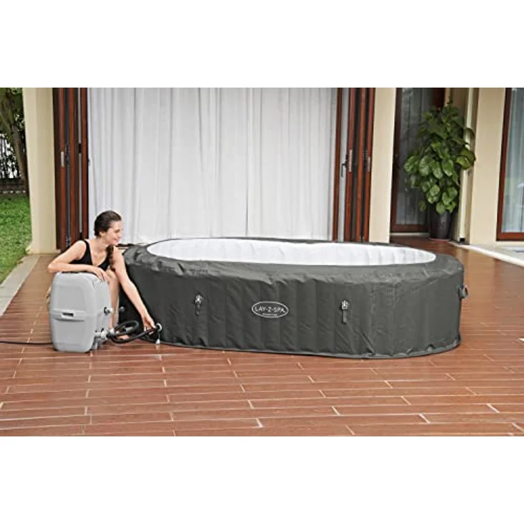 Bestway LAY-Z-SPA XXL WLAN-Whirlpool Mauritius AirJet, oval 270 x 180 x 71 cm, für bis zu 7 Personen, Holz-Optik, mit App-Steuerung und 180 AirJet-Düsen – Bild 10
