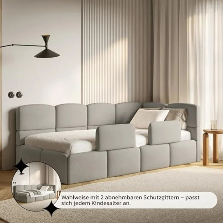 Selsey 'Cloudy' Jugendbett 120 cm, Bettkasten, Chenille, Kopfteil rechts, Hellbraun – Bild 7