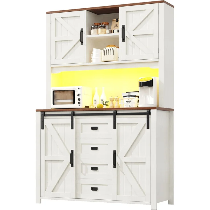 Küchenschrank mit LED-Beleuchtung & Schiebetüren, 115x40x174,7 cm, Weiß – Bild 7