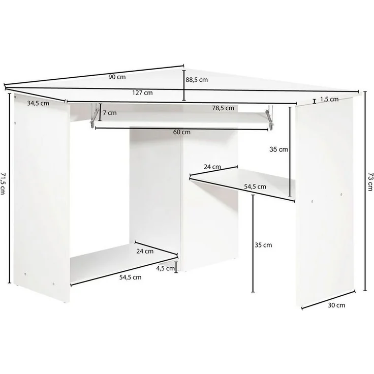 Eckschreibtisch Computertisch ROM Weiß mit Tastaturauszug – Bild 3