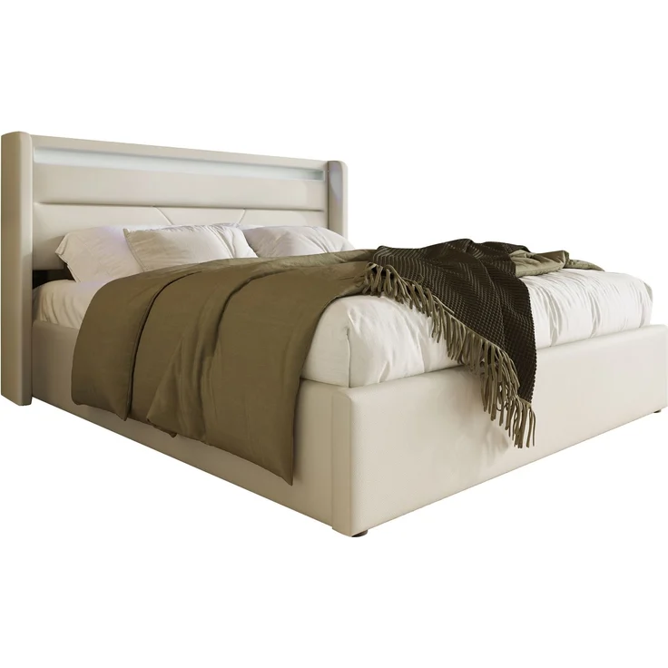 CHICFURN Polsterbett aus PU, Weiß, 160x200 cm, mit hydraulischem Stauraumbett und LED-Beleuchtung – Bild 7