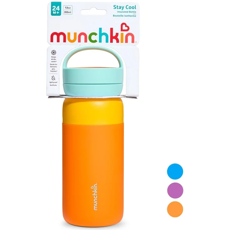 Munchkin Isolierte Wasserflasche Stay Cool mit Strohhalm | 24m+ | 355ml | Orange