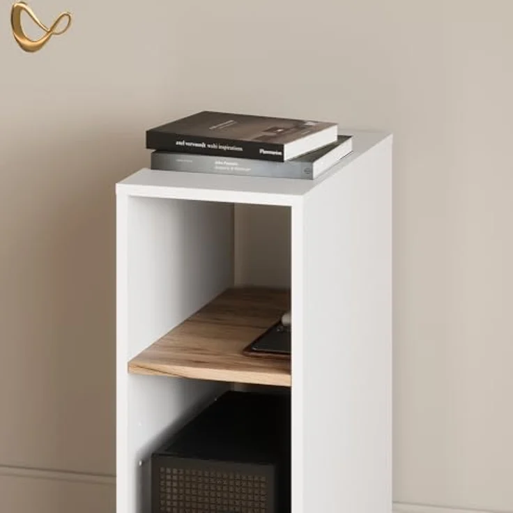 Livinity® PC-Schrank Lorena, Weiß/Goldkraft Eiche, 28.5 x 72 cm mit 2 Fächern (1 St) – Bild 5