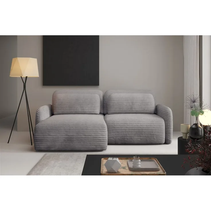 Ecksofa Schlafsofa Sofa SIMONE in Stoff Ambience Grau Ottomane Links