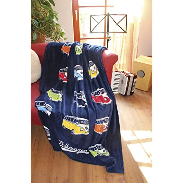 BRISA VW Collection - Weiche Volkswagen Kuschel-Fleece-Schmuse-Decke im T1 Bulli Bus Design (150x200 cm/Bulli Parade/Bunt) – Bild 5