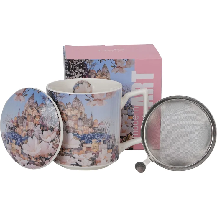 DUO Becher 450 ml mit Teesieb MODERN CITY OF MAGNOLIAS New Bone China Porzellan – Bild 1