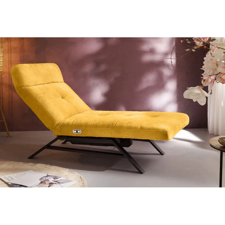 KAWOLA Liege AMERIVA Sessel Relaxliege Velvet curry Fuß schwarz 110 x 158 x 80 cm