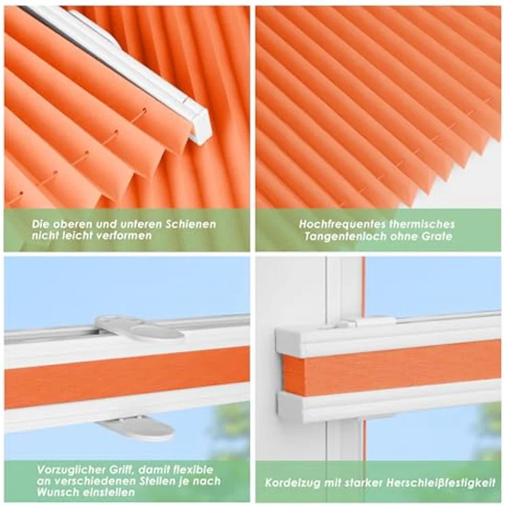 bobodeco Plissee Klemmfix Faltrollo Jalousie Orange 50x130cm, Sichtschutz und Sonnenschutz, lichtdurchlässig und blickdicht, ohne Bohren, für Fenster & Tür – Bild 3