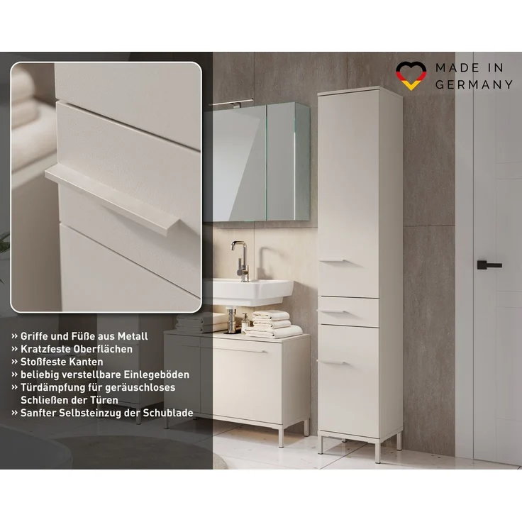 GERMANIA Badmöbel-Set Laurino, (2-St), mehrteiliges Set mit Waschbeckenunterschrank und Hochschrank – Bild 3