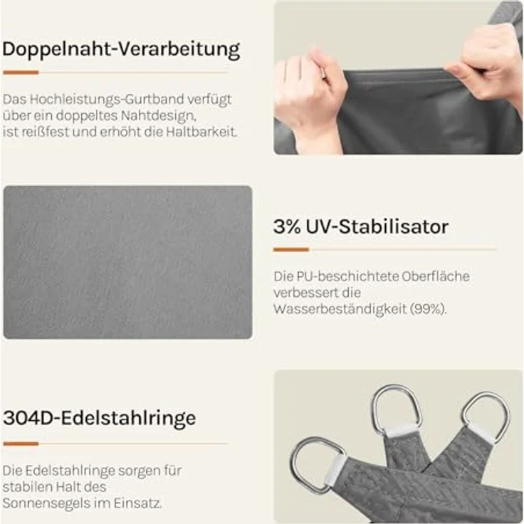 WOLTU Sonnensegel Dreieck 3 x 3 x 4,25 m Grau atmungsaktiv Sonnenschutz HDPE Windschutz mit UV Schutz für Garten Terrasse Camping – Bild 4