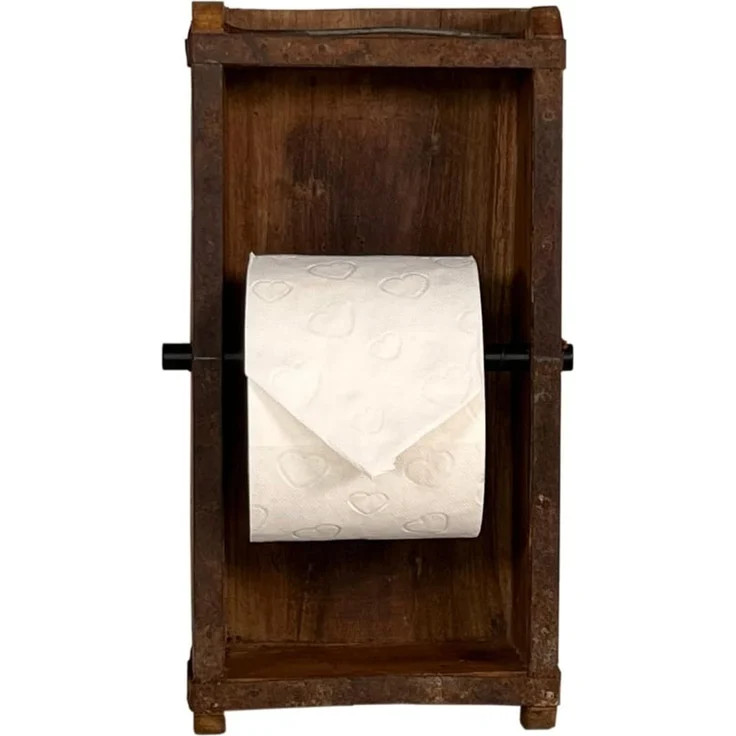 Ziegelform Rollenhalter Toilettenpapierhalter Holz Woodkings 15x33x10 cm WC-Rollenhalter Klopapierhalter Gäste-WC Badaccessoire rustikal Badezimmer-Deko – Bild 6
