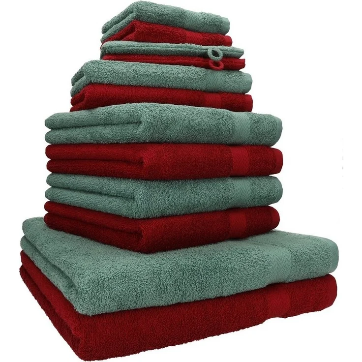 Betz Handtuch Set 12-tlg. Handtuch Set PREMIUM Farbe rubinrot/tannengrün, 100% Baumwolle, (12-tlg) – Bild 5