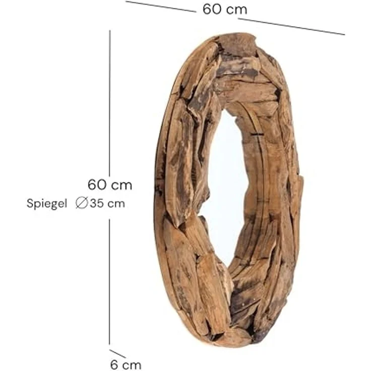 DESIGN DELIGHTS Wandspiegel RUNDER SPIEGEL "Holz massiv 60", Treibholz, Ø 60 cm, Wandspiegel – Bild 2