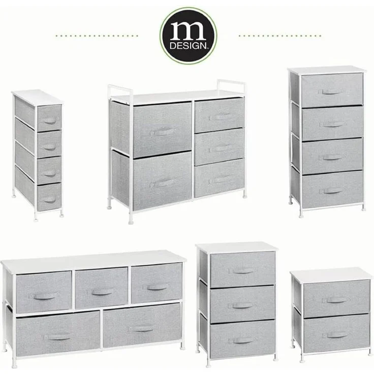 Schmaler Stoff Schrank 5 Schubladen Kommode Aufbewahrung grau/weiß 82cm mdesign – Bild 8