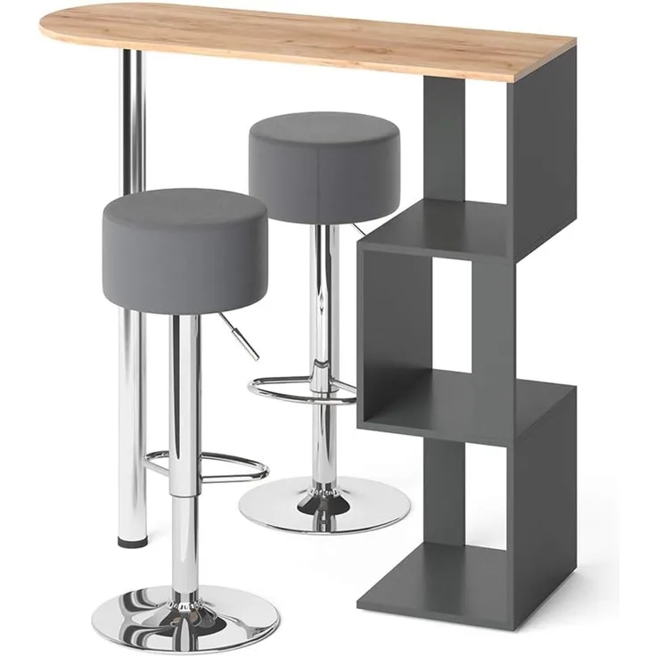 Bartisch-Set Vincent Goldkraft Eiche 113 x 39.8 cm mit 2 Barhockern Vicco