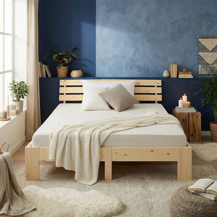 Holzbett mit 2 Federkernmatratzen 180x200 Jugendbett Doppelbett Bett Holzbettrahmen Natur Massiv Holz Lattenrost – Bild 8