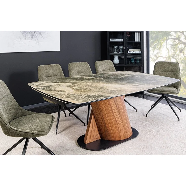 riess-ambiente Esstisch ELEMENTS 180-220-260cm taupe/beige – Keramikplatte, Walnuss-Gestell (Einzelartikel, 1-St), ausziehbare Platte für gesellige Runden – ideal für Esszimmer & Küche – Bild 1