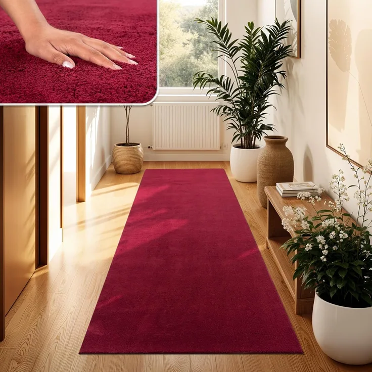 Paco Home Waschbarer Teppich Wohnzimmer Schlafzimmer Kurzflor rutschfest Flauschig Weich Moderne Einfarbige Muster, Grösse:100x200 cm, Farbe:Rot