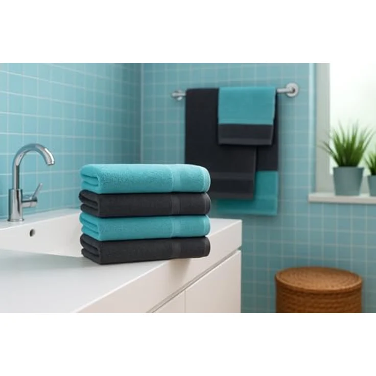 Betz Handtücher 6 Stück Handtücher Palermo 50x100 cm Farbe anthrazit und türkis, 100% Baumwolle – Bild 3