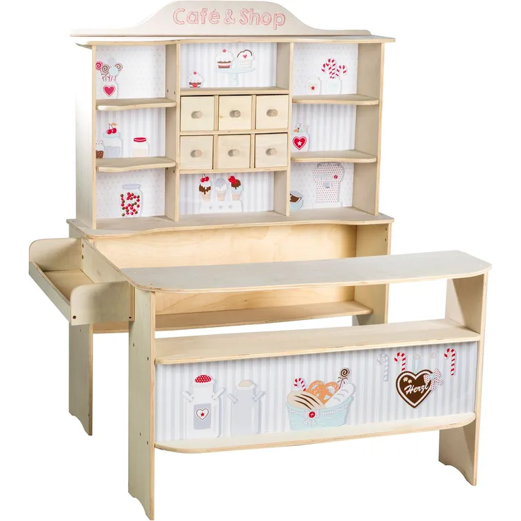 roba Kaufladen 'Café & Shop' - Seitentheke & Theke mit Bedruckung - Holz - Natur
