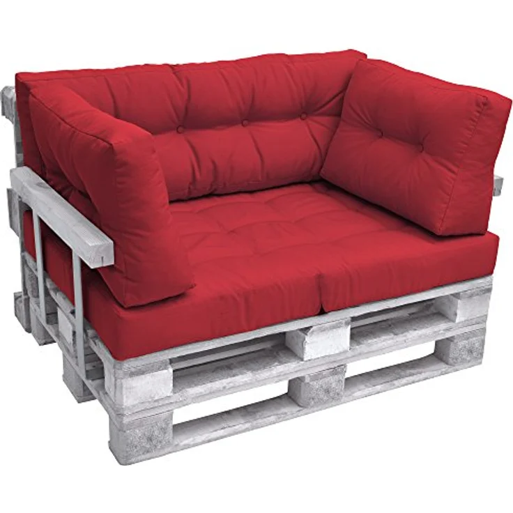 Beautissu Palettenkissen ECO Elements, Rot, 20x40x60 cm, Outdoor-Rückenkissen mit Zierknöpfen und Flockenfüllung – Bild 5