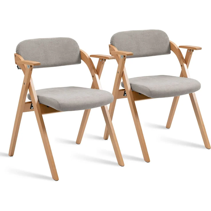 HOMEFUN Klappstühle mit Armlehnen, stapelbare Holzstühle mit gepolsterten Sitzen, 2er-Set, ideal für Gäste, Küche, Büro, Hochzeiten und Partys, Grau – Herde – 52,5 x 60 x 79 cm – YOUDENOVA – Bild 5