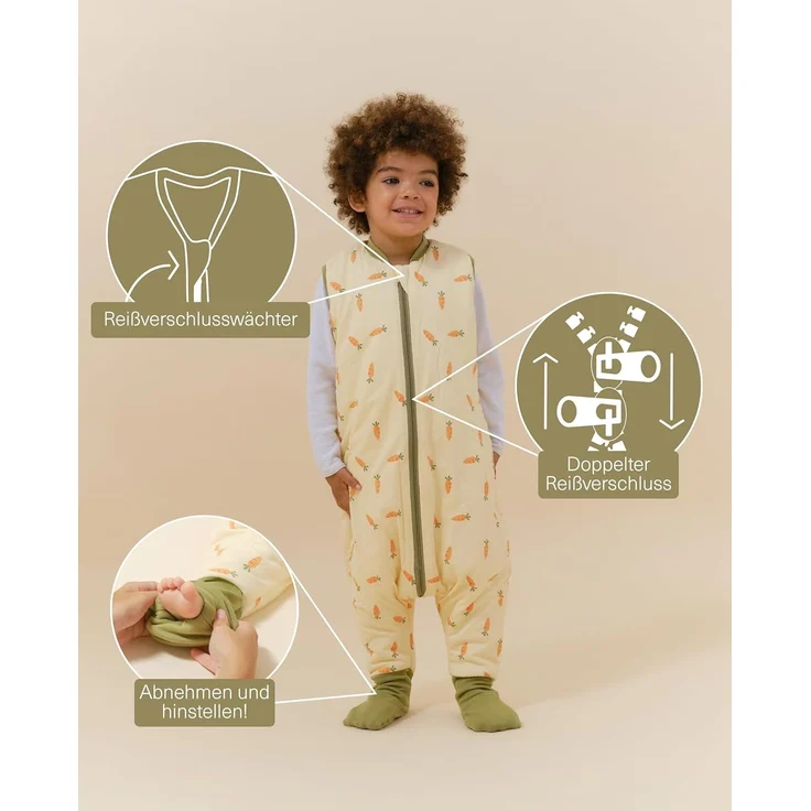 molis&co - Baby Schlafsack mit Füßen und Socke - Ideal für den Winter - Babyschlafsack mit Beinen 2,5 tog - 100% Baumwolle (Oeko-TEX 100), Premium Qualität - Carrots (117 cm) – Bild 3