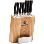 Klarstein Messerblock mit Messer, 7-Teiliges Messer-Set mit Block, 7 Küchenmesser & Holz-Messerblock, Scharfes Stahl-Messerset, Kratzfest, Japanisch Inspiriertes Messerset mit Block für Profiköche