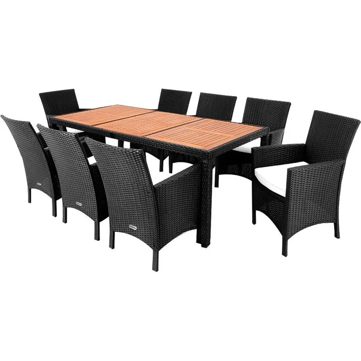 Casaria Garten-Essgruppe Palermo, (9-tlg), 8 Personen Polyrattan inkl. 7cm Auflagen Akazie Holz Wetterfest – Bild 5