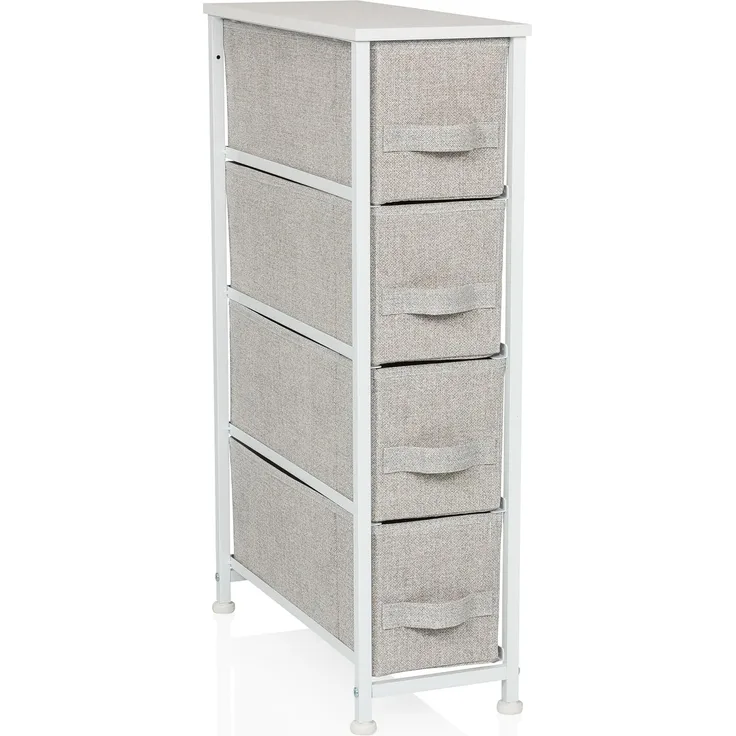 hjh LIVING Kommode mit 4 Stoffschubladen FOLDRESS S 20 x 48 x 76 cm Schubladenkommode Organizer, höhenverstellbare Fußgleiter, Metall-Gestell, Grau