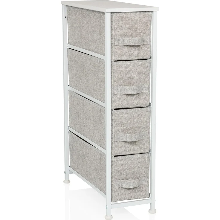 hjh LIVING Kommode mit 4 Stoffschubladen FOLDRESS S 20 x 48 x 76 cm Schubladenkommode Organizer, höhenverstellbare Fußgleiter, Metall-Gestell, Grau