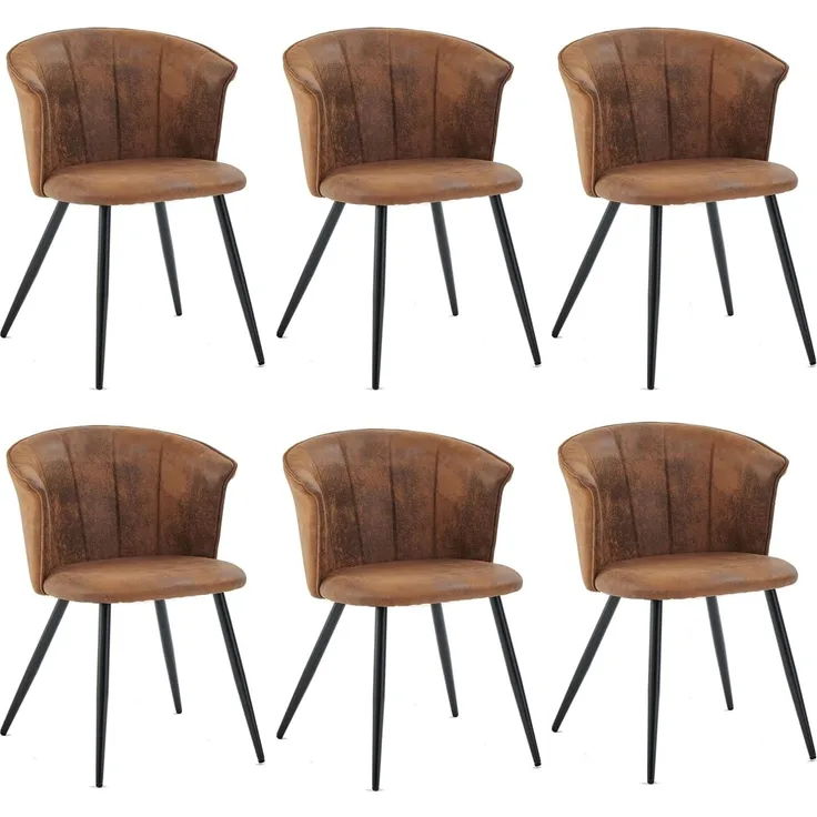 MEUBLE COSY Esszimmerstühle 6er Set Küchenstuhl Skandinavisch Polsterstuhl mit Armlehne Sessel aus Samt Metallbeine, Braun, 55 x 58 x 75. 5cm