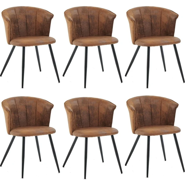 MEUBLE COSY Esszimmerstühle 6er Set Küchenstuhl Skandinavisch Polsterstuhl mit Armlehne Sessel aus Samt Metallbeine, Braun, 55 x 58 x 75. 5cm – Bild 1