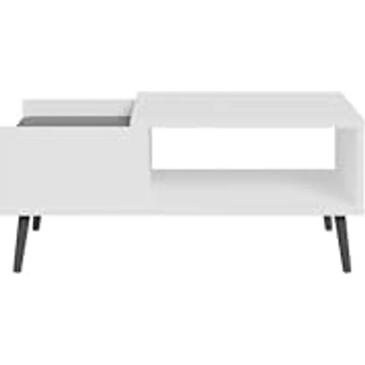Forte HARLLSON, einfache Montage Dank EasyKlix by Couchtisch Weiß mit Uni Wolfram Grau, Wohnzimmertisch mit Schublade, skandinavischer Stil, Retro, 106 cm breit x 45 cm hoch x 60 cm tief – Bild 4