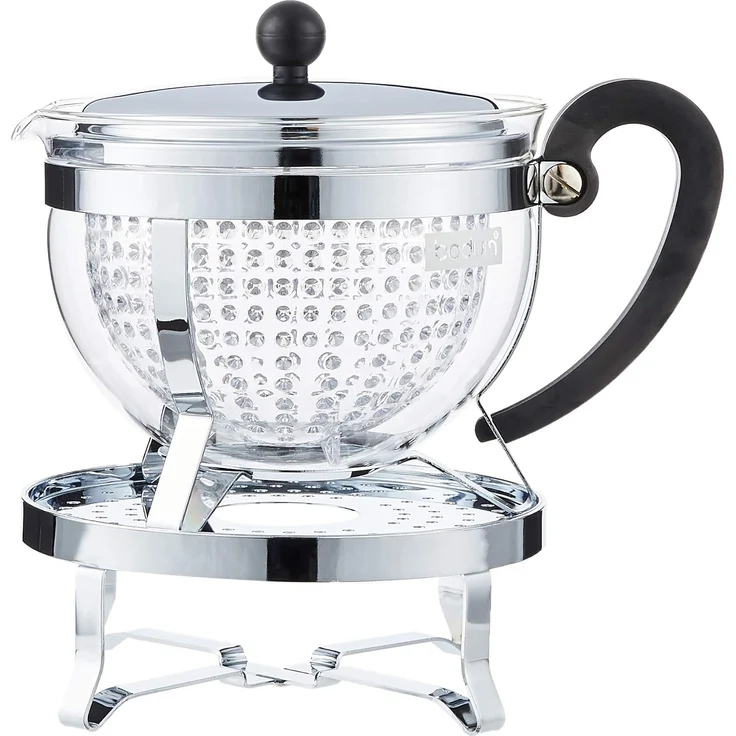 Bodum Teebereiter mit Kunststofffilter 1.3 L mit Rechaud Chambord Set verchromt + 2 doppelwandige Gläser 0.35 L – Bild 2