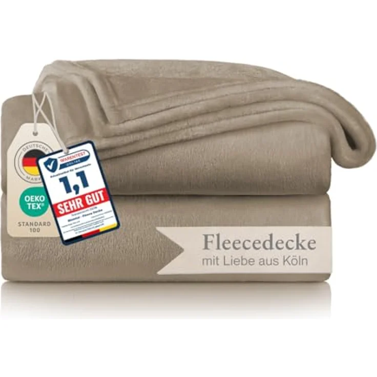 Blumtal Kuscheldecke flauschig - Oeko-TEX zertifizierte Fleecedecke 150x200 cm - Wohndecke 150x200 cm - Taupe Decke - Wohn- & Kuscheldecke Fleecedecke Taupe – Bild 2