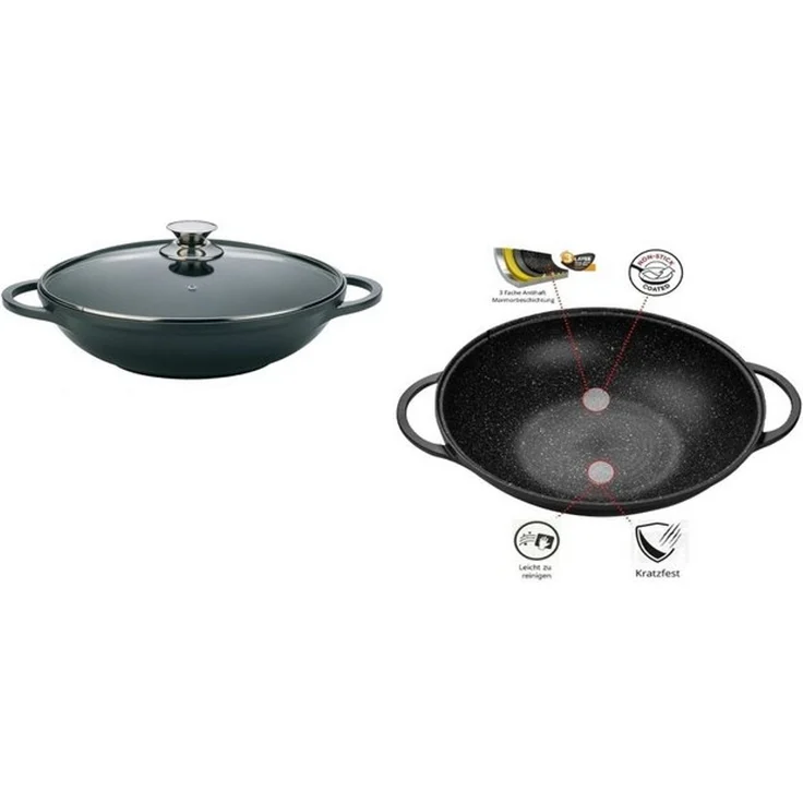 XXL Bratpfanne Wokpfanne Induktion Doppelter Griff Ø 40cm DW-40 Schwarz – Bild 4