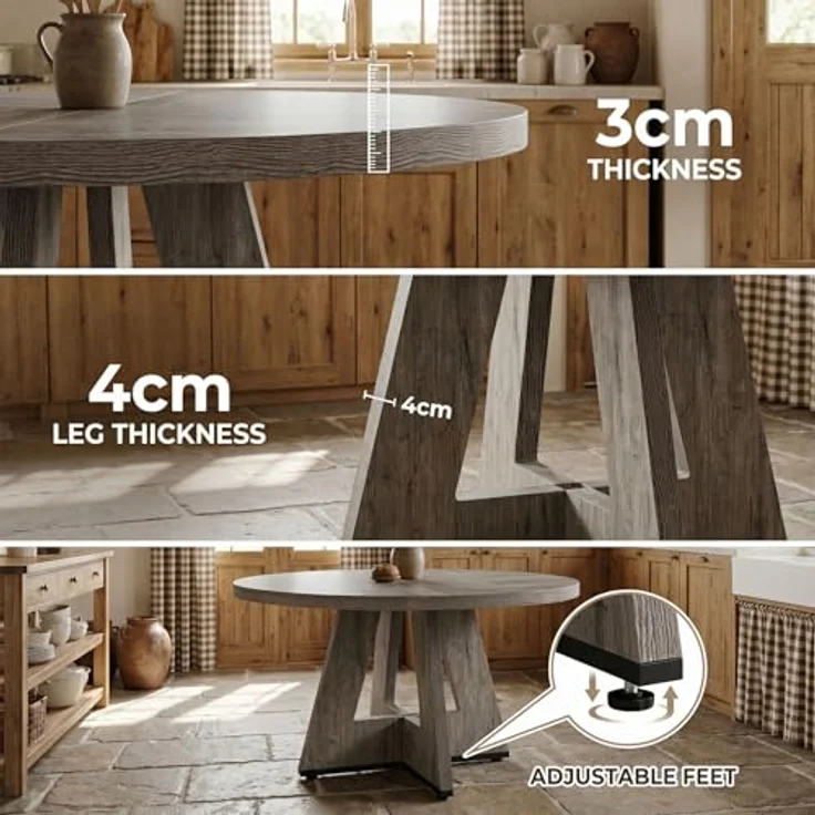 LITTLE TREE Runder Esstisch 120 cm, Esszimmertisch mit Holzsockel für 4–6 Personen, Kleiner Küchentisch im Minimalistischen Design, für Wohnzimmer Balkon Esszimmer, Grau – Bild 5