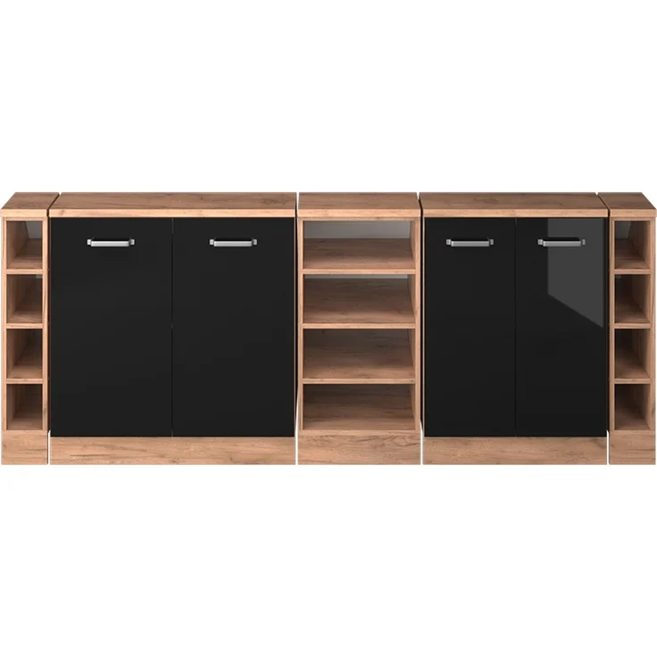 Küchenschrank für Dachschrägen R-Line Schwarz Hochglanz 210 cm 5er Set Schrankkorpuss 60 cm Tiefe Vicco – Bild 3