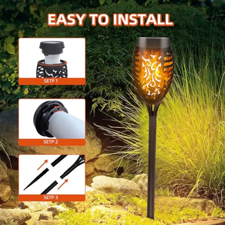 CNMTCCO Gartenleuchten Solar, 6er Set mit realistischem Flammeneffekt, IP65 wasserdicht, für Außenbereich und Rasenbeleuchtung – Bild 2