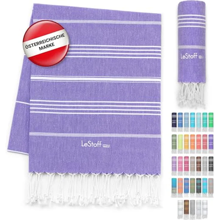 LeStoff Hamamtuch - 100% Bio-Baumwolle, 95 x 180 cm, Vorgewaschen, Schnelltrocknend, Saugstark, Leicht, lila (Violett) – Bild 1