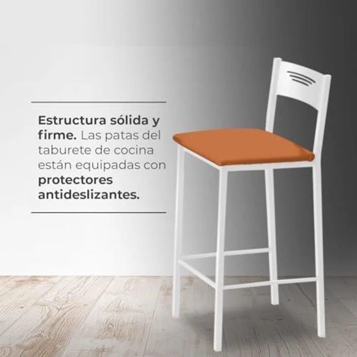 ASTIMESA - Hohe Küchenhocker mit Rückenlehne - Weißes Gestell und Sitzfläche aus Kunstleder - Farbe des Sitzes: Orange. Lieferumfang: 1 Stück, Maße: 90 cm (Gesamthöhe) – Bild 4
