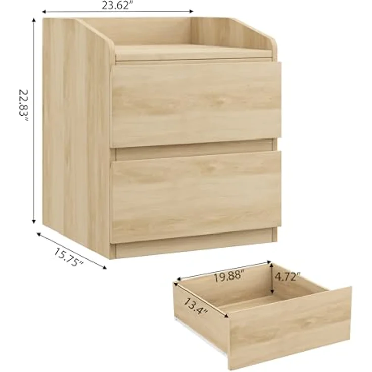 GarveeHome Nachttisch Mit 2 Schubladen, Moderner Beistelltisch, Nachttisch Aus Hellem Holz, Griffloses Design, Aufbewahrungsmöbel Für Das Schlafzimmer Und Das Wohnzimmer – Bild 3